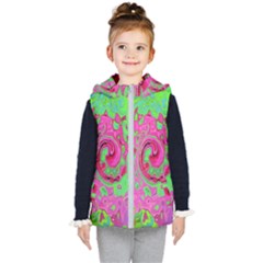 Groovy Abstract Green And Red Lava Liquid Swirl Kids  Hooded Puffer Vest by myrubiogarden