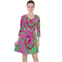 Groovy Abstract Green And Red Lava Liquid Swirl Ruffle Dress by myrubiogarden