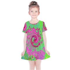 Groovy Abstract Green And Red Lava Liquid Swirl Kids  Simple Cotton Dress by myrubiogarden