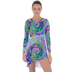Groovy Abstract Aqua And Navy Lava Liquid Swirl Asymmetric Cut-out Shift Dress by myrubiogarden