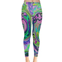 Groovy Abstract Aqua And Navy Lava Liquid Swirl Inside Out Leggings by myrubiogarden