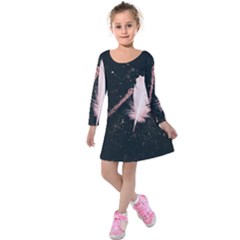 Feather Magic Kids  Long Sleeve Velvet Dress by WensdaiAmbrose