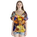 Texture Painting Plot Graffiti V-Neck Flutter Sleeve Top View1