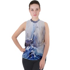 Art Painting Sea Storm Seagull Mock Neck Chiffon Sleeveless Top by Pakrebo