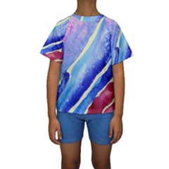 Painting Abstract Blue Pink Spots Kids  Short Sleeve Swimwear by Pakrebo