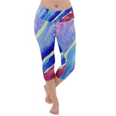 Painting Abstract Blue Pink Spots Lightweight Velour Capri Yoga Leggings by Pakrebo