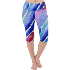 Painting Abstract Blue Pink Spots Lightweight Velour Cropped Yoga Leggings by Pakrebo