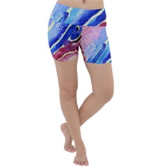 Painting Abstract Blue Pink Spots Lightweight Velour Yoga Shorts by Pakrebo