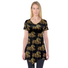 Dragon Motif Print Pattern Short Sleeve Tunic  by dflcprintsclothing