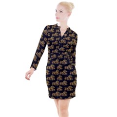 Dragon Motif Print Pattern Button Long Sleeve Dress by dflcprintsclothing