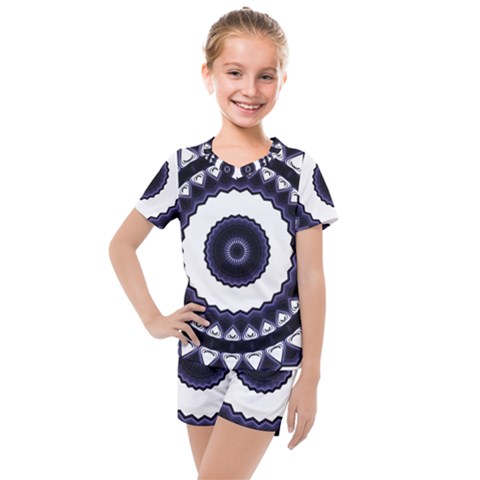 Design Mandala Pattern Circular Kids  Mesh Tee And Shorts Set by Pakrebo