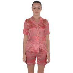 Palms Shadow On Living Coral Satin Short Sleeve Pyjamas Set by LoolyElzayat