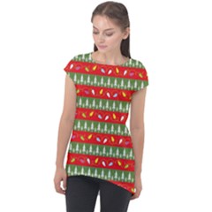 Christmas Papers Red And Green Cap Sleeve High Low Top by Pakrebo