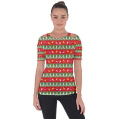 Christmas Papers Red And Green Shoulder Cut Out Short Sleeve Top by Pakrebo