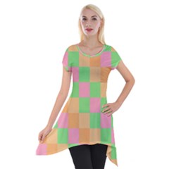 Checkerboard Pastel Squares Short Sleeve Side Drop Tunic by Pakrebo