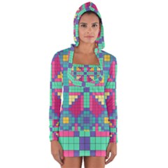 Checkerboard Squares Abstract Long Sleeve Hooded T-shirt by Pakrebo