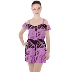 Purple Fractal Artwork Feather Ruffle Cut Out Chiffon Playsuit by Pakrebo