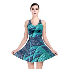 Oceanic Fractal Turquoise Blue Reversible Skater Dress by Pakrebo