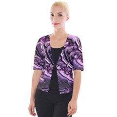 Purple Fractal Flowing Fantasy Cropped Button Cardigan by Pakrebo