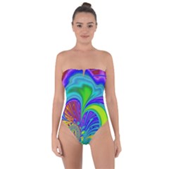 Fractal Neon Art Artwork Fantasy Tie Back One Piece Swimsuit by Pakrebo