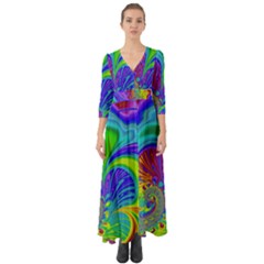 Fractal Neon Art Artwork Fantasy Button Up Boho Maxi Dress by Pakrebo