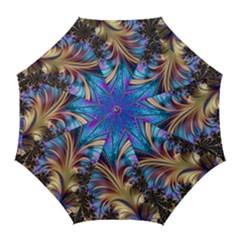 Fractal Feather Swirl Purple Blue Golf Umbrellas by Pakrebo