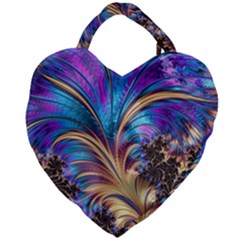 Fractal Feather Swirl Purple Blue Giant Heart Shaped Tote by Pakrebo