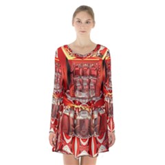 Mechanical Droid Mandelbulb Long Sleeve Velvet V-neck Dress by Pakrebo