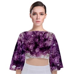 Amethyst Purple Violet Geode Slice Tie Back Butterfly Sleeve Chiffon Top by genx