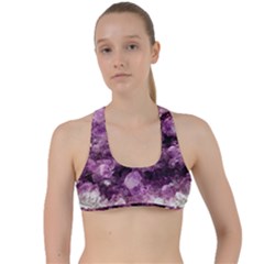 Amethyst Purple Violet Geode Slice Criss Cross Racerback Sports Bra by genx