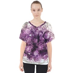 Amethyst Purple Violet Geode Slice V-neck Dolman Drape Top by genx