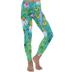 White And Purple Coneflowers And Yellow Rudbeckia Kids  Lightweight Velour Classic Yoga Leggings by myrubiogarden