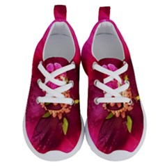 Deep Pink And Crimson Hibiscus Flower Macro Running Shoes by myrubiogarden