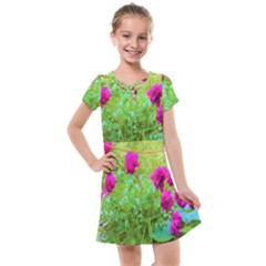 Impressionistic Purple Peonies With Green Hostas Kids  Cross Web Dress by myrubiogarden