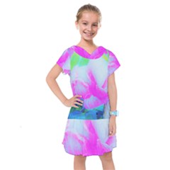 Abstract Pink Hibiscus Bloom With Flower Power Kids  Drop Waist Dress by myrubiogarden