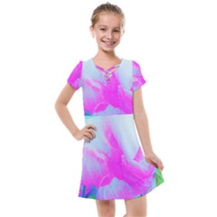 Abstract Pink Hibiscus Bloom With Flower Power Kids  Cross Web Dress by myrubiogarden