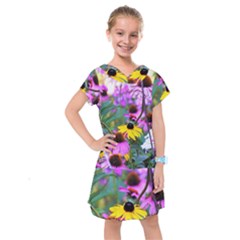 Yellow Flowers In The Purple Coneflower Garden Kids  Drop Waist Dress by myrubiogarden