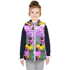 Yellow Flowers In The Purple Coneflower Garden Kids  Hooded Puffer Vest by myrubiogarden