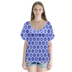 A Hexagonal Pattern V-neck Flutter Sleeve Top by Pakrebo