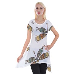 Pattern Dragonfly Background Short Sleeve Side Drop Tunic by Pakrebo