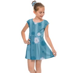 Gardenia Flowers White Blue Kids  Cap Sleeve Dress by Pakrebo