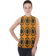 Abstract Template Flower Mock Neck Chiffon Sleeveless Top by Pakrebo