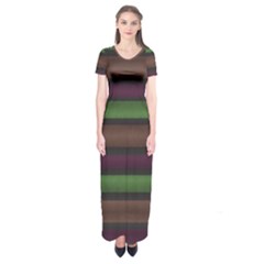 Stripes Green Brown Pink Grey Short Sleeve Maxi Dress by BrightVibesDesign