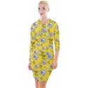 No Step On Snek DO NOT bubble speech Pattern yellow background Meme Quarter Sleeve Hood Bodycon Dress View1
