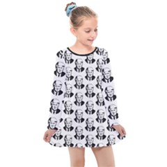 Trump Retro Face Pattern Maga Black And White Us Patriot Kids  Long Sleeve Dress by snek