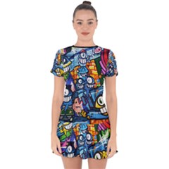 Graffiti Urban Colorful Graffiti Cartoon Fish Drop Hem Mini Chiffon Dress by genx