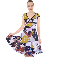 Graffiti Urban Colorful Graffiti City Wall Hip Hop Music Singers Cap Sleeve Front Wrap Midi Dress by genx