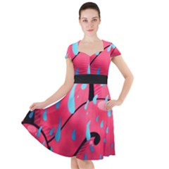 Graffiti Watermelon Pink With Light Blue Drops Retro Cap Sleeve Midi Dress by genx