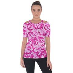 Standard Pink Camouflage Army Military Girl Funny Pattern Shoulder Cut Out Short Sleeve Top by snek