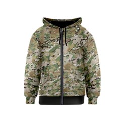 Wood Camouflage Military Army Green Khaki Pattern Kids  Zipper Hoodie by snek